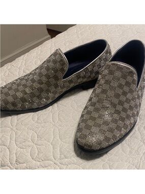 Men's Sparkle Check Slip-On Dress Shoes in Silver
